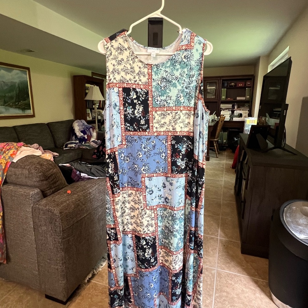 J. Jill Patchwork Floral Sleeveless Maxi Dress - Blue, Black, Cream